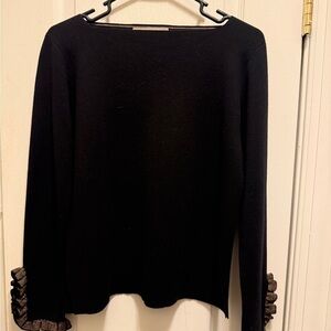 D. EXTERIOR Made in Italy Black Sweater with Ruffle Cuffs